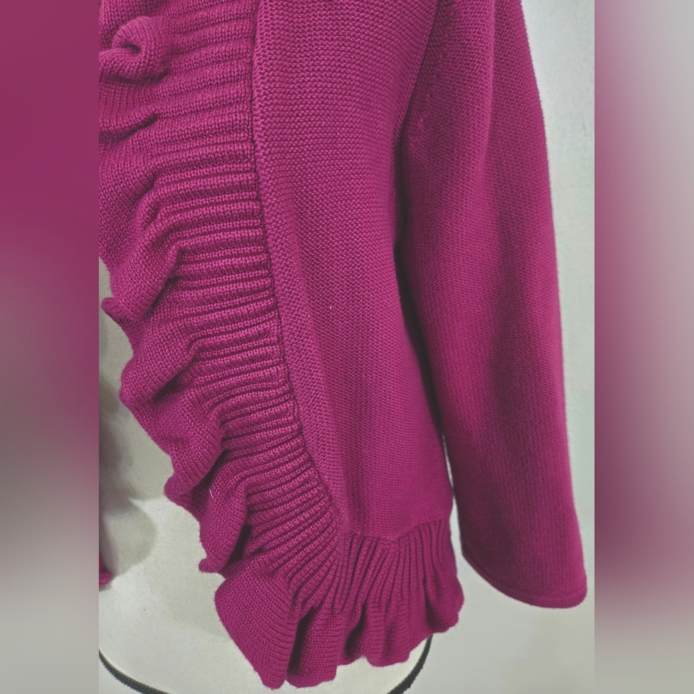 Ruby Rd. Open Front Ruffled Cardigan Pink Purple Cottagecore Office Work, PL - Picture 3 of 6